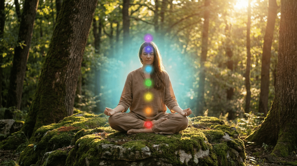 Femme en méditation pendant sa transformation spirituelle