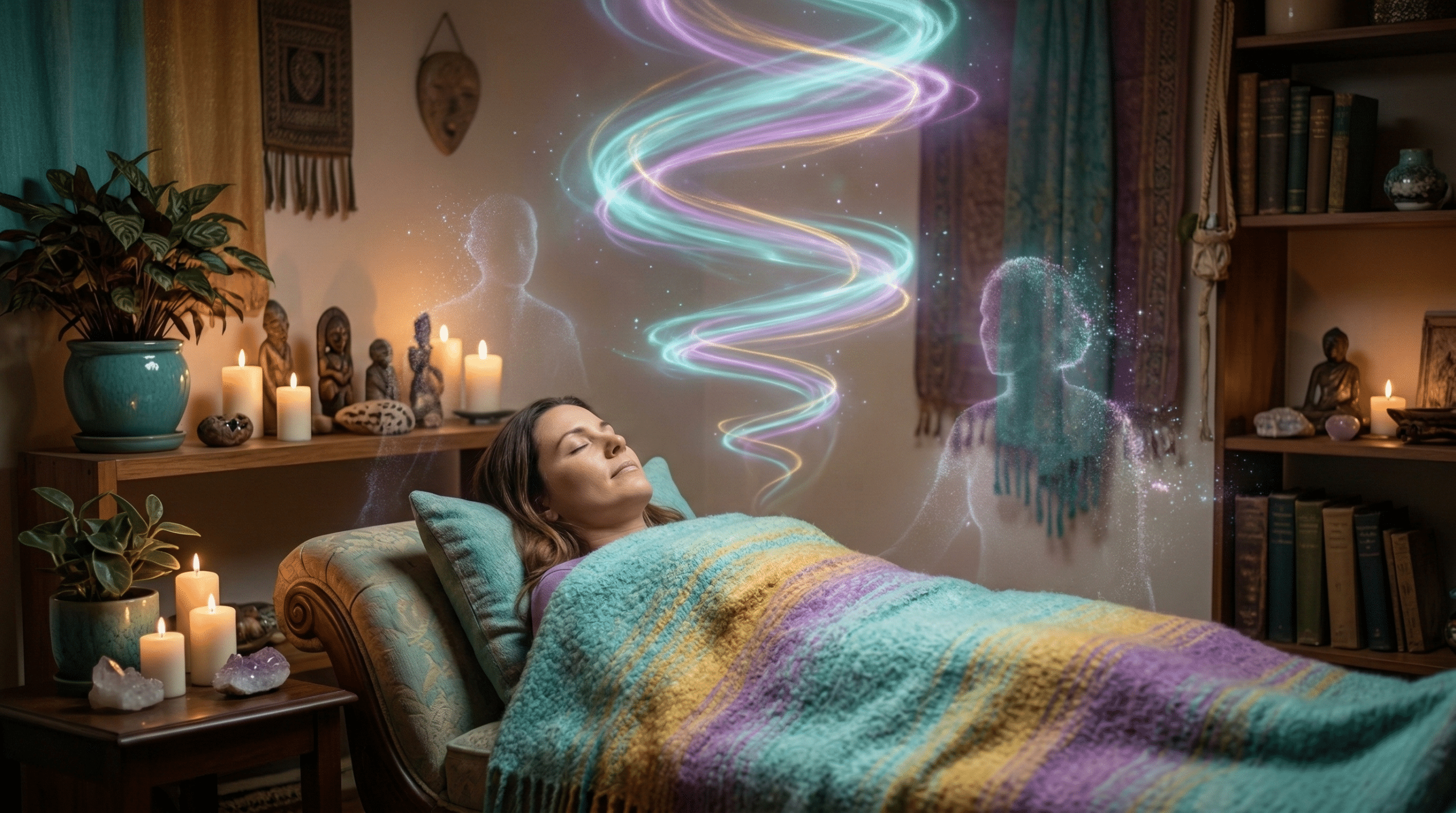 hypnose spirituelle pour guérir les blessures transgénérationnelles - séance de thérapie avec thérapeute et patient en état de transe