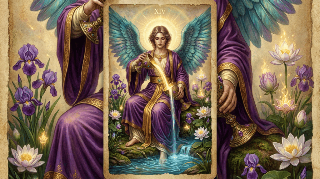 14h14 signification arcane tempérance tarot ange équilibre calices lumière sacrée