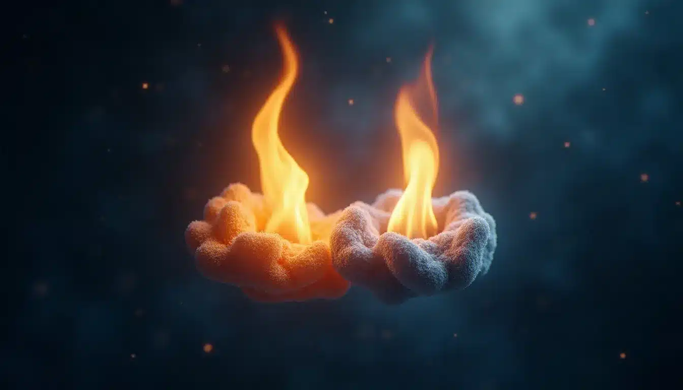 Deux flammes dorée et argentée symbolisant la connexion entre les flammes jumelles dans un espace cosmique, représentant l'énergie spirituelle de 07h07