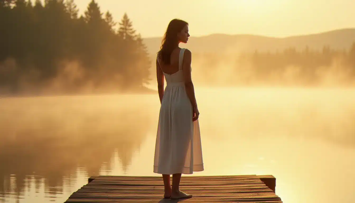 Femme seule au lever du soleil sur un ponton, symbole du moment où le chaser rejette le runner et retrouve sa souveraineté intérieure