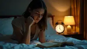 Femme contemplant une horloge affichant 00h00 à minuit, illustrant la signification de cette heure pour une flamme jumelle