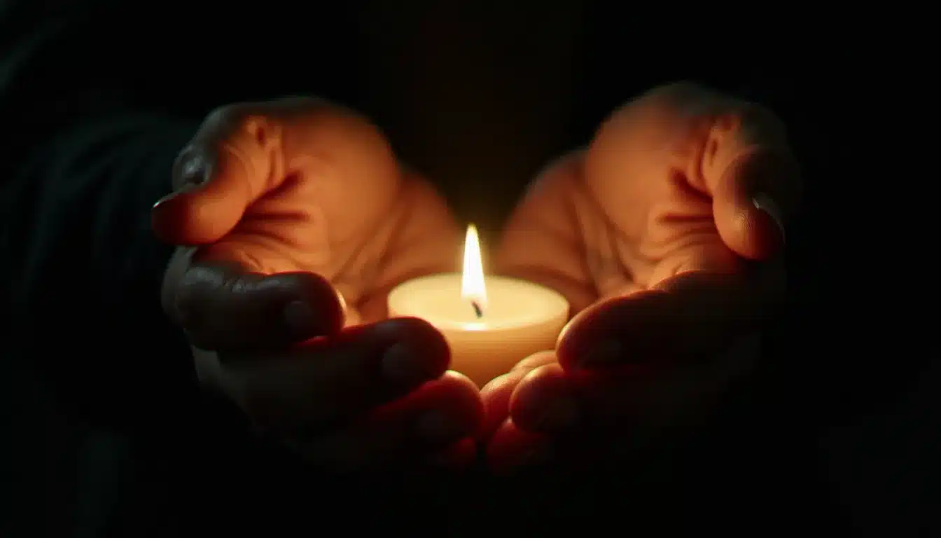 Deux mains face à face dont les paumes émettent une lumière énergétique dorée, illustrant la perception du corps éthérique lors d'un exercice de sensibilisation à l'aura