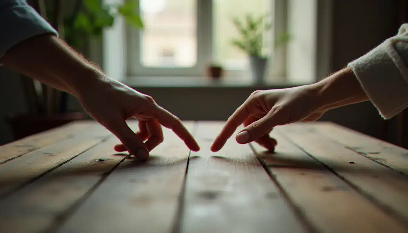 Deux mains qui se tendent l'une vers l'autre sans se toucher encore, évoquant les premiers signes du retour du runner et la possibilité d'une reconnexion consciente