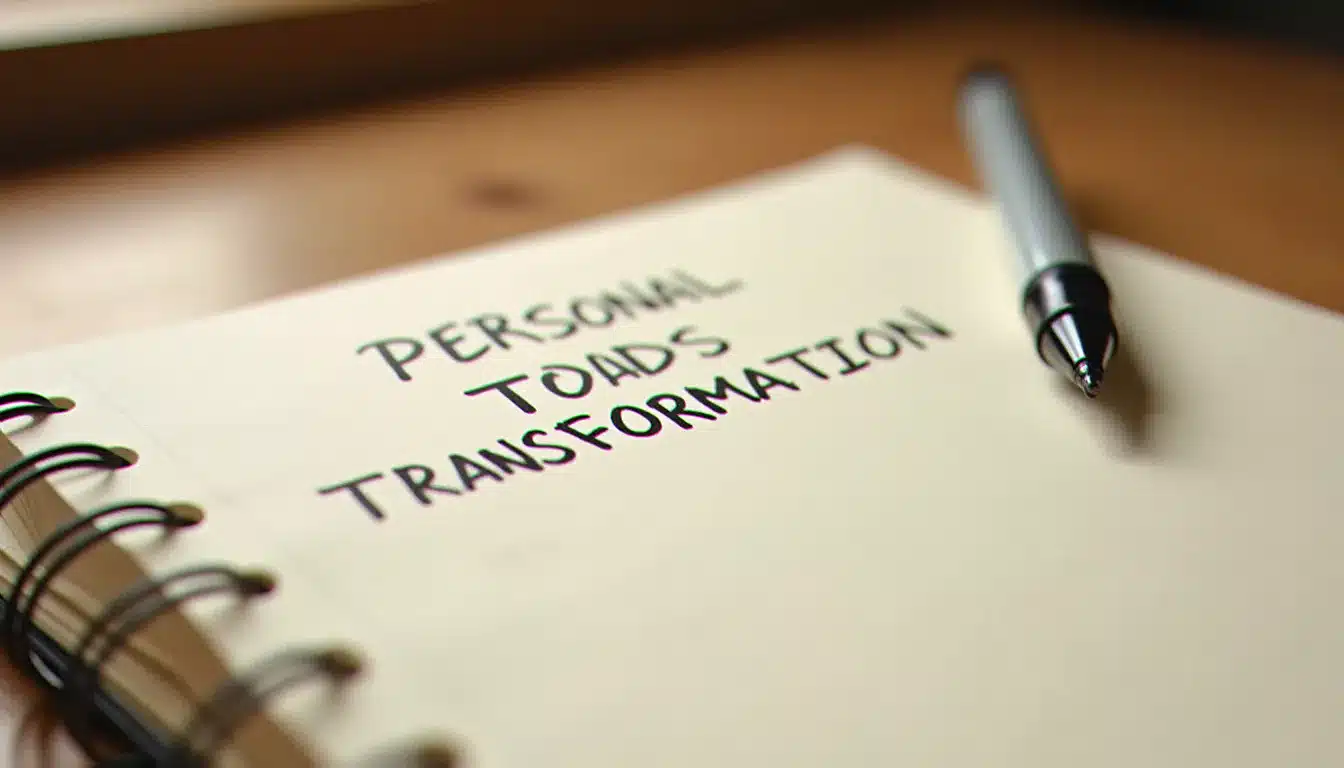Carnet avec notes manuscrites sur la transformation personnelle et la réflexion intérieure