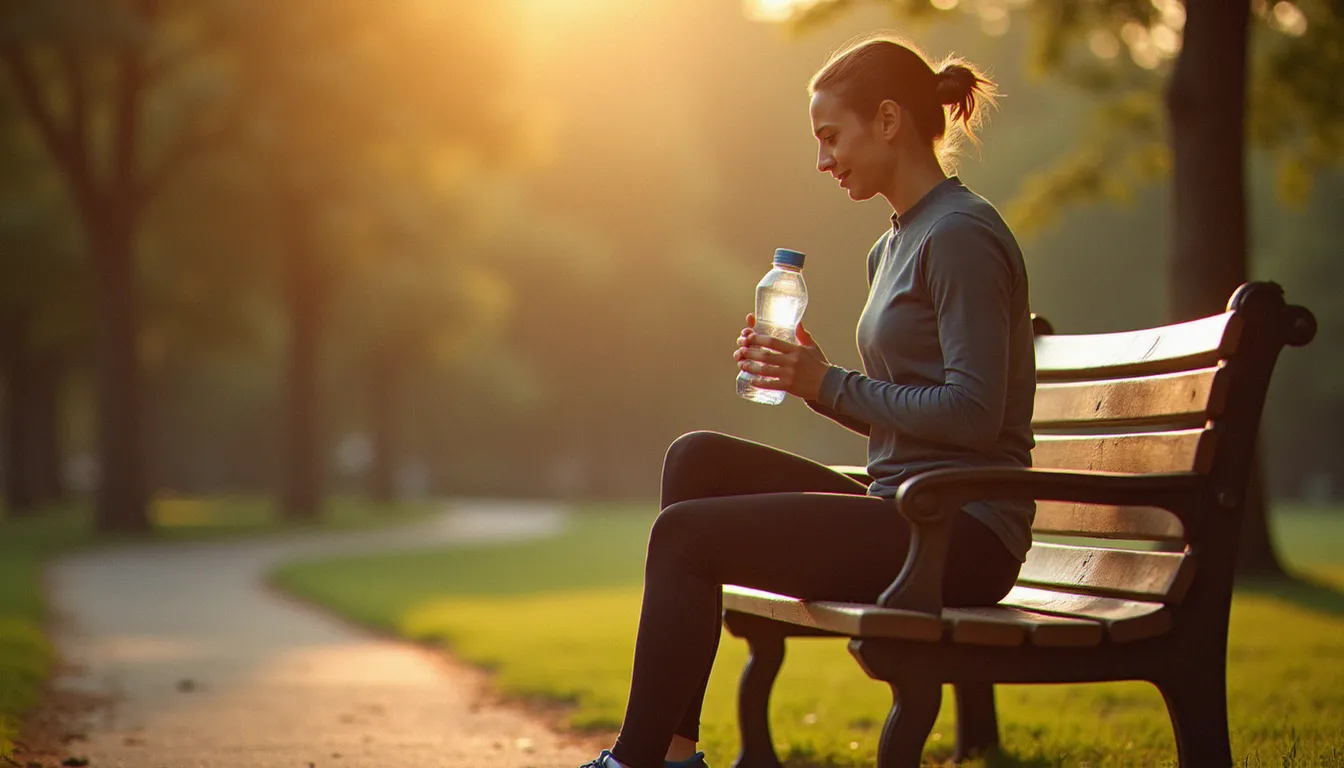 Runner en pause de réflexion après l'effort, moment de contemplation et de gratitude