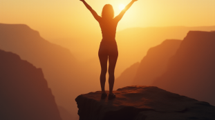 Confiance en soi — femme libre au lever du soleil
